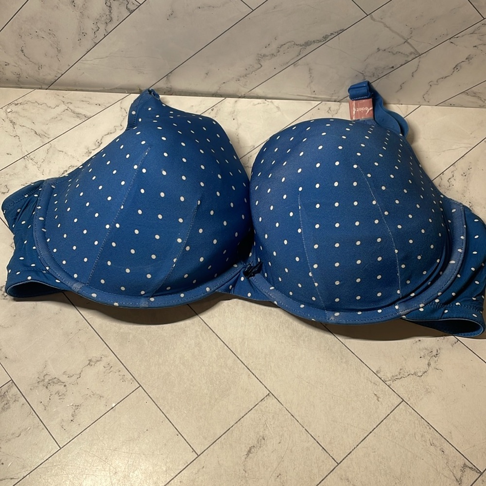 NWT Cacique Lane Bryant Womans Bra Blue Polka Dot Boost Plunge UNDERWIRE 42DDD
